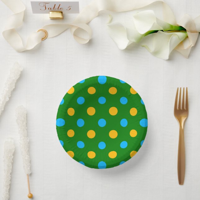 Cuencos De Papel Diseño de lunares verde amarillo negro (Boda)