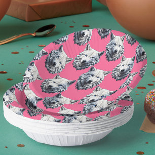 Cuencos De Papel Diseño de patrón de cabeza de lobo blanco rosa