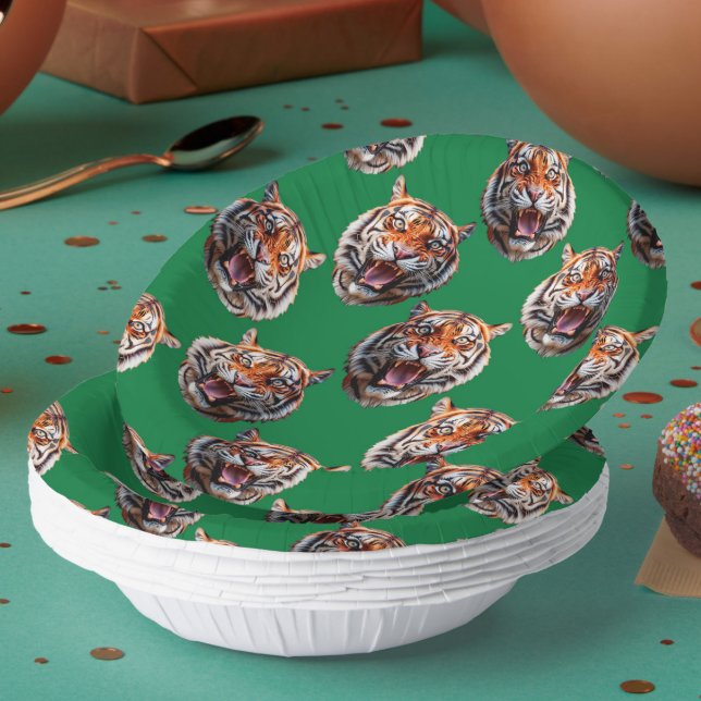 Cuencos De Papel Diseño de patrón de cabeza de tigre verde (Subido por el creador)