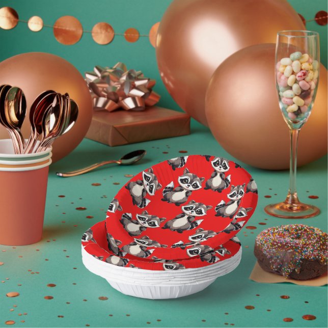 Cuencos De Papel Diseño de patrón de mapache rojo  (Multi)