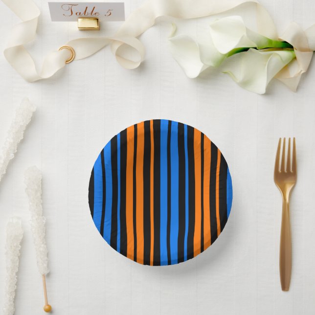 Cuencos De Papel Diseño de rayas verticales de naranja azulada  (Boda)