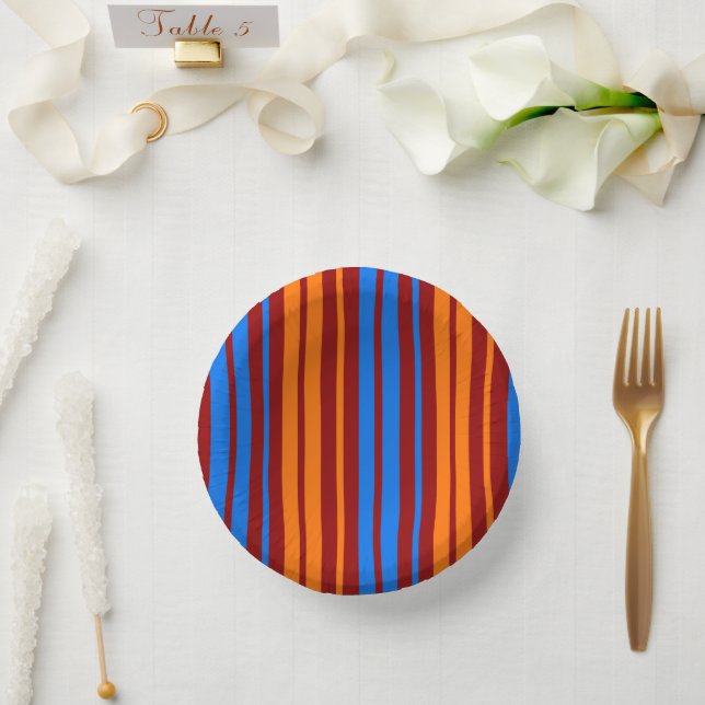 Cuencos De Papel Diseño de rayas verticales naranja rojo azul   (Boda)