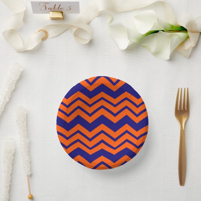 Cuencos De Papel Diseño de zigzag de Chevron azul naranja (Boda)