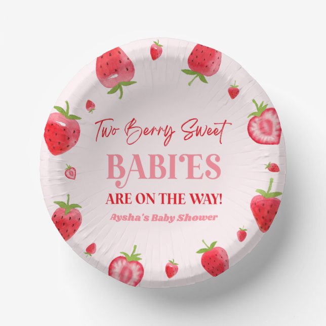 Cuencos De Papel Dos Berry Sweet Babies Strawberry Twin Baby Shower (Anverso)