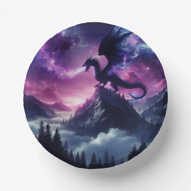 Cuencos De Papel Dragón etéreo oscuro y medieval (Anverso)