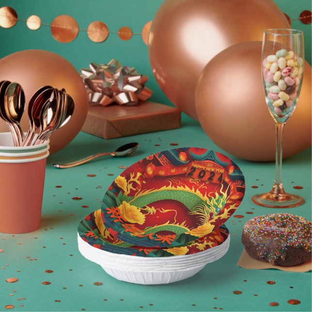 Cuencos De Papel Dragón verde chino de Año Nuevo 2024 Origami PPB01 (Multi)