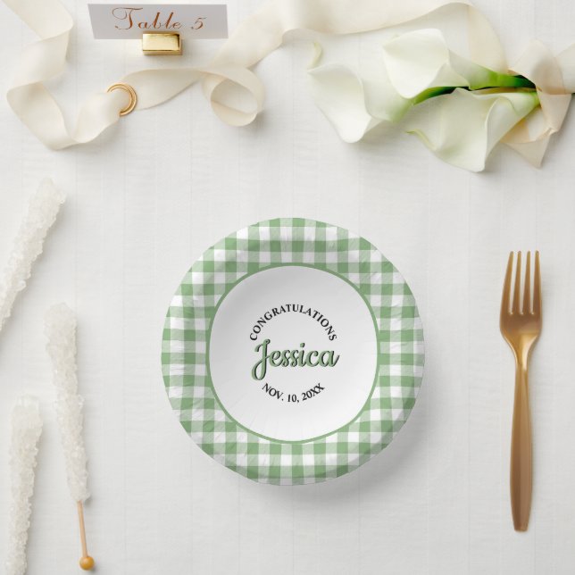 Cuencos De Papel Ducha de bebé de cuadros verdes Gingham (Boda)
