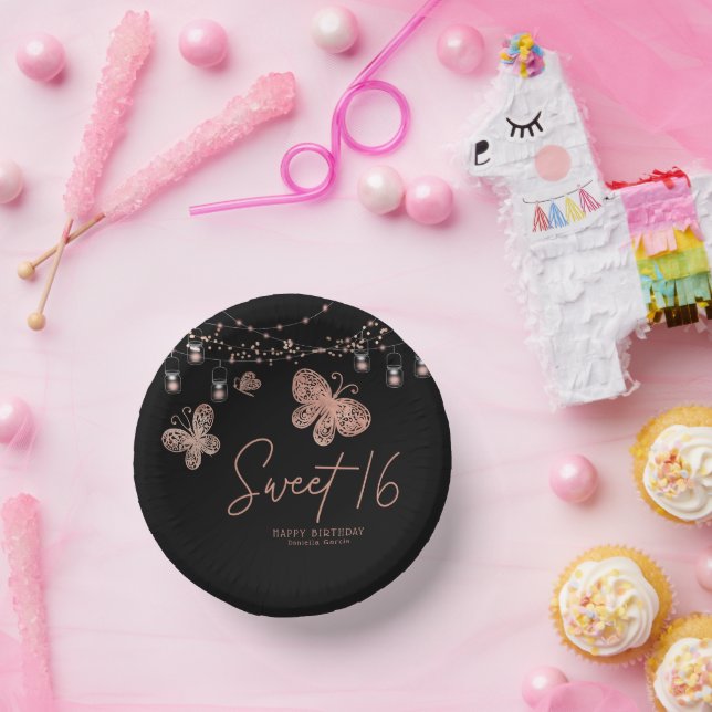 Cuencos De Papel Dulce 16 Rosa Moda de mariposa dorada Cumpleaños m (Fiesta)