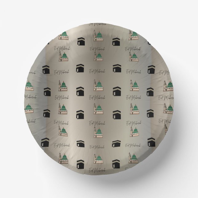 Cuencos De Papel Eid Mubarak Paper Bowl –Gold Kaaba & Masjid Nabawi (Anverso)