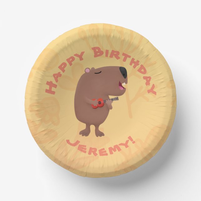 Cuencos De Papel El canto lindo capibara cumpleaños personalizado (Anverso)