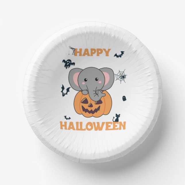 Cuencos De Papel Elefante en Calabaza Cute Elefante Feliz Halloween (Anverso)