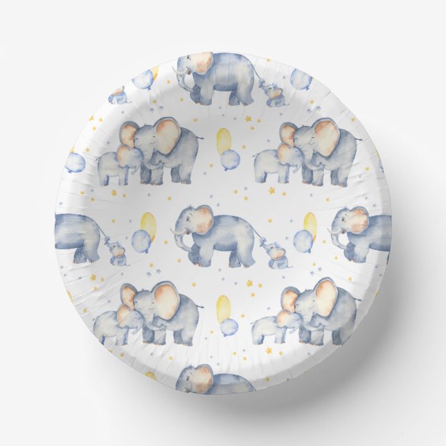 Cuencos De Papel Elefante lindo con mami acuarela Baby Shower (Anverso)