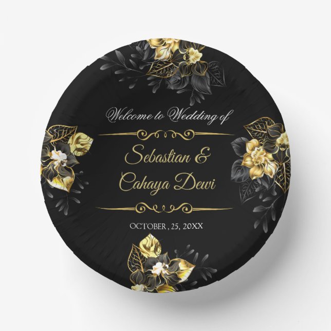 Cuencos De Papel Elegant black and gold summer wedding (Anverso)