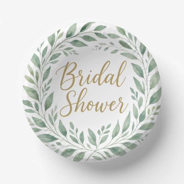 Cuencos De Papel Elegant Greenery Watercolor  Boho Bridal Shower (Anverso)