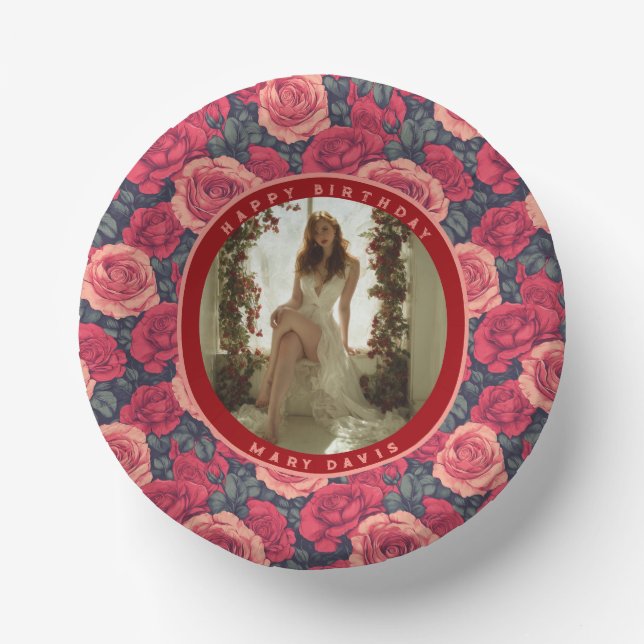 Cuencos De Papel Elegant Rose Floral Birthday Party (Anverso)