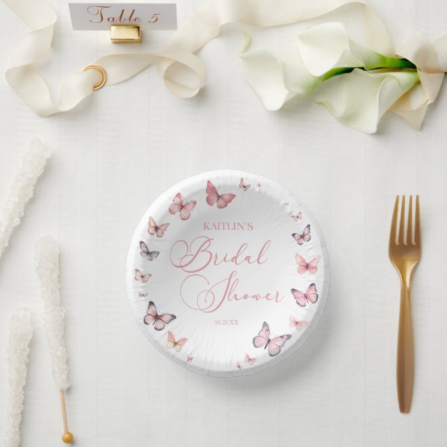 Cuencos De Papel Elegante ducha de mariposa rosa suave (Boda)