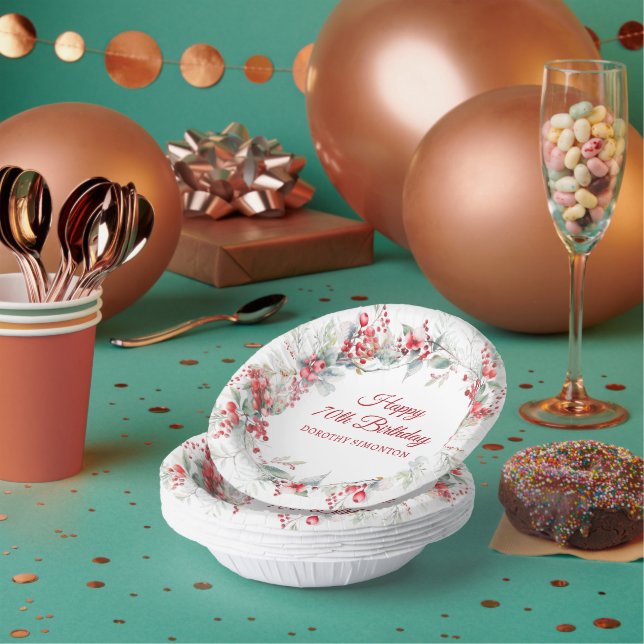 Cuencos De Papel Elegante invierno Berry Botánico 70 cumpleaños (Multi)
