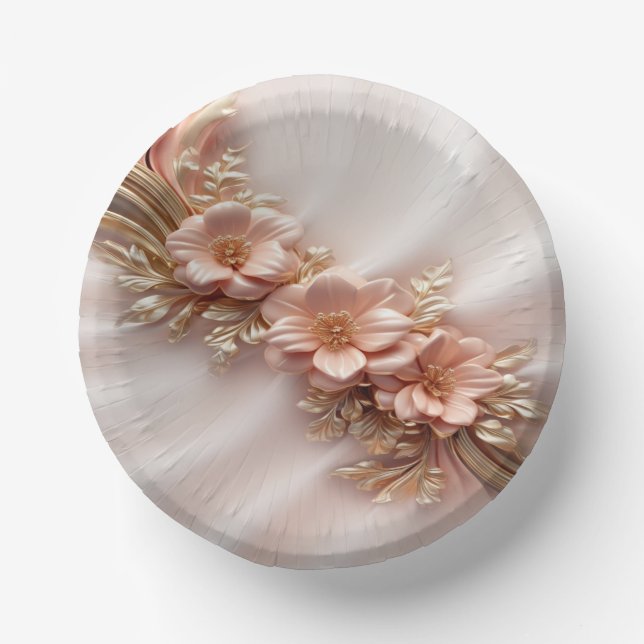 Cuencos De Papel Elegante Naranja Peach Floral (Anverso)