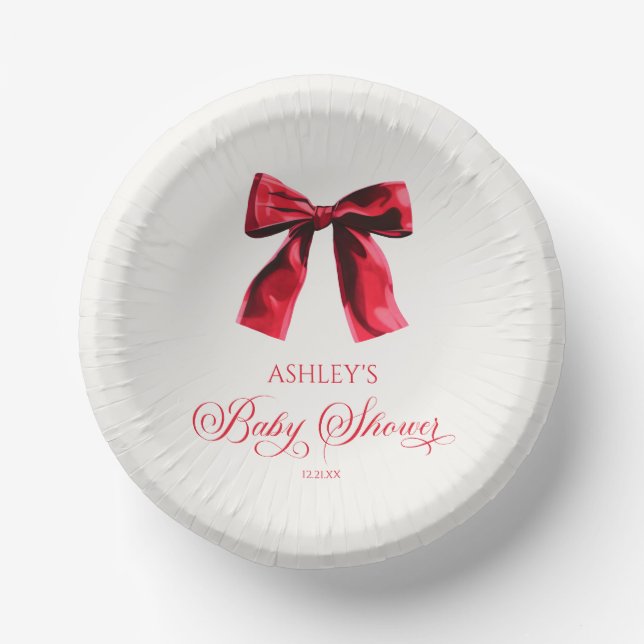 Cuencos De Papel Elegante Red Coquette Bow Baby Shower (Anverso)