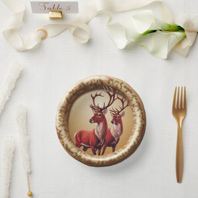 Cuencos De Papel Elegante Red Reindeer Moose Gold Nochebuena (Boda)