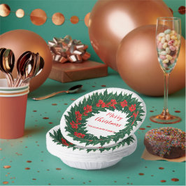 Cuencos De Papel Elegante Red Wreath Holly Berries Navidades Green