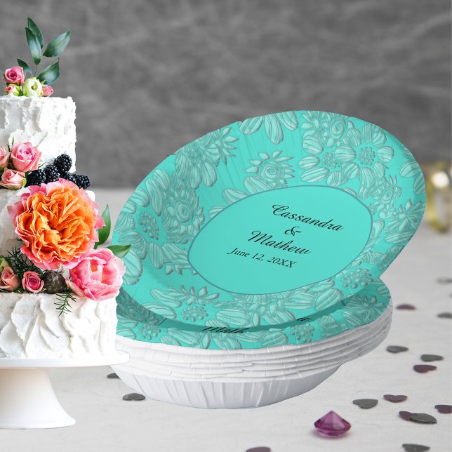 Cuencos De Papel Elegantes margaritas en Boda turquesa (Elegant Daisies in Turquoise Wedding Paper Bowls)