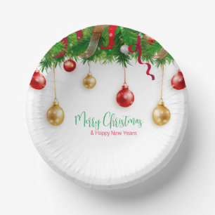 Cuencos De Papel Elegantes Navidades Wreath Boarder con adornos