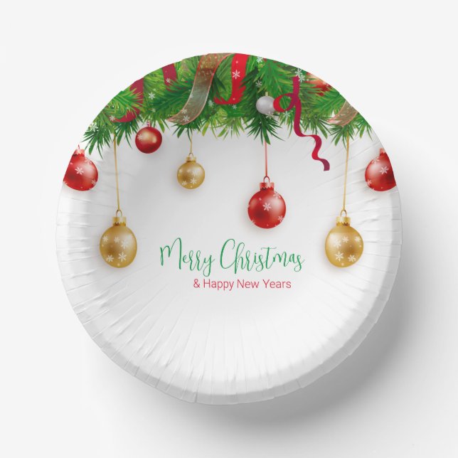 Cuencos De Papel Elegantes Navidades Wreath Boarder con adornos (Anverso)