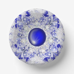 Cuencos De Papel Encaje Cerámico Azul de Grecia y copo de nieve