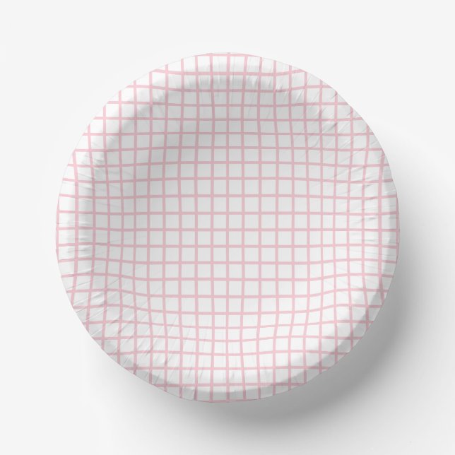 Cuencos De Papel Enrejado Rosa - Blanco (Anverso)