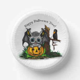 Cuencos De Papel Esperando Halloween , Cute Bat y Raven