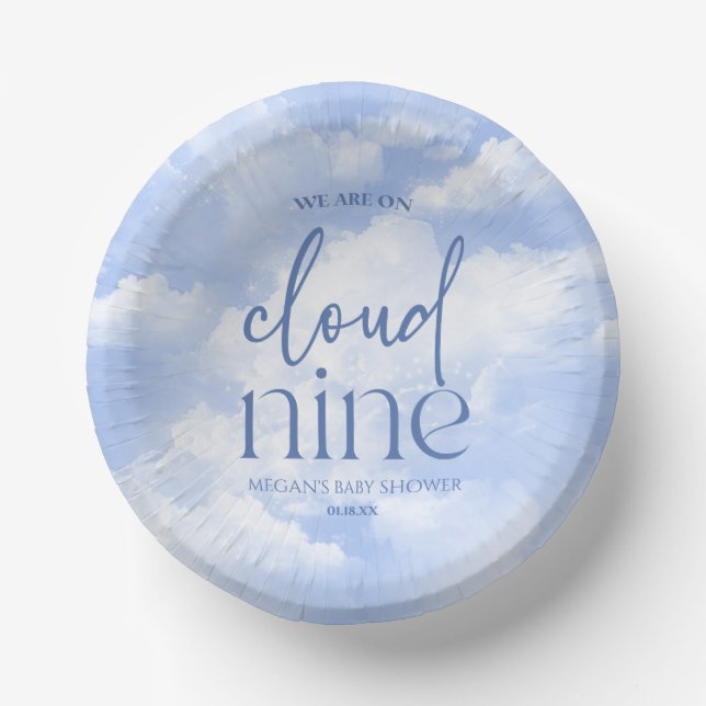 Cuencos De Papel Estamos En Cloud Nueve Blue Baby Shower (Anverso)