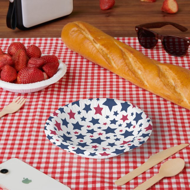 Cuencos De Papel Estrellas rojas y azules - Patrón de bandera estad (Picnic)