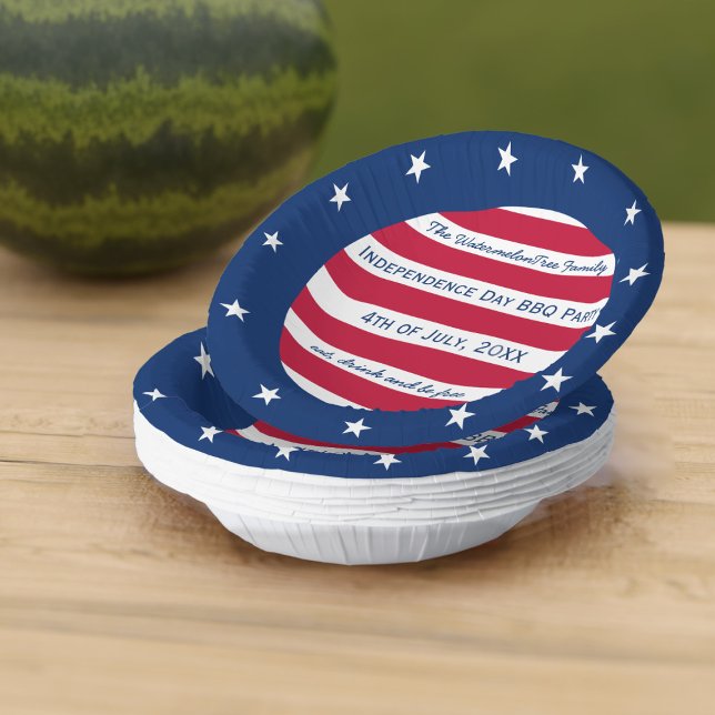 Cuencos De Papel Estrellas y rayas rojo blanco y azul patriótico (Stars and stripes! Just add your party details to this red white and blue patriotic paper bowl)