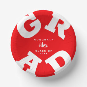 Cuencos De Papel Felicitaciones Grad Red y White Personalizadas
