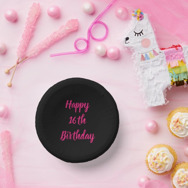 Cuencos De Papel Feliz 16º cumpleaños Personalizado negro rosado te (Fiesta)