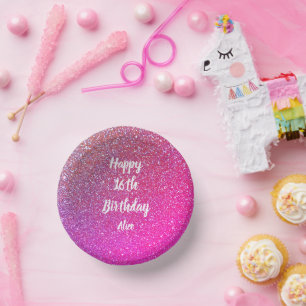 Cuencos De Papel Feliz 16 cumpleaños Purpurina de oro Rosa Rosa