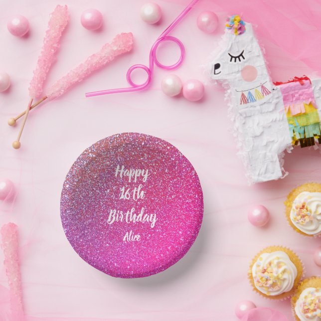 Cuencos De Papel Feliz 16 cumpleaños Purpurina de oro Rosa Rosa (Fiesta)