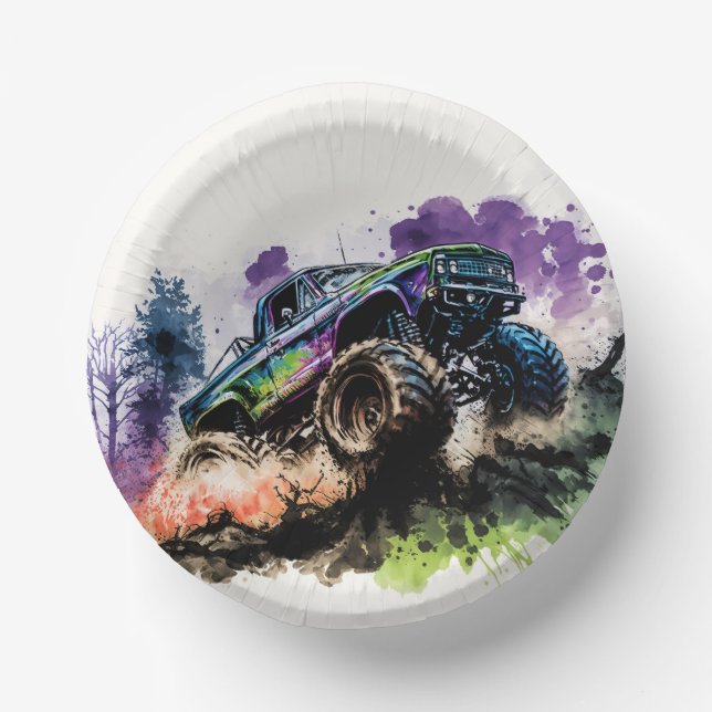 Cuencos De Papel Feliz cumpleaños Monster Camión Romper Crash Boy (Anverso)