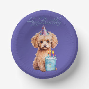 Cuencos De Papel Feliz Cumpleaños Poodle con Sombrero de Fiesta y T