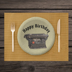 Cuencos De Papel Feliz cumpleaños, tema literario Black Old Typewri
