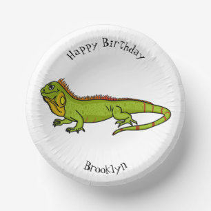 Cuencos De Papel Feliz ilustracion personalizado de iguana verde