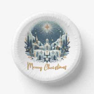 Cuencos De Papel Feliz Navidad azul y oro