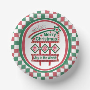 Cuencos De Papel Feliz Navidad Retro Marquee – Alegría para el Mund