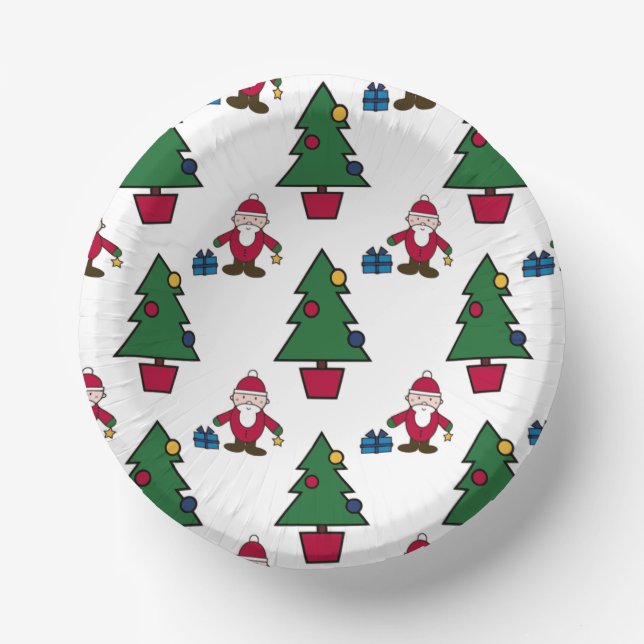 Cuencos De Papel Festividad navideña Santa & Trees Paper Bowl (Anverso)
