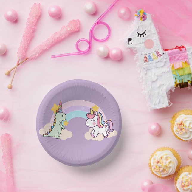 Cuencos De Papel Fiesta de cumpleaños de Cute Dinosaur Unicorn (Fiesta)