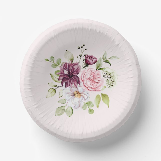 Cuencos De Papel Fiesta de cumpleaños de niña con flores suaves (Anverso)