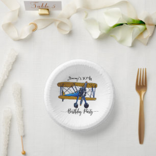 Cuencos De Papel Fiesta de cumpleaños de niños con biplano azul y a