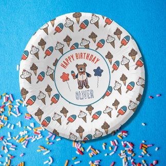Cuencos De Papel Fiesta de Cumpleaños Helado Rojo Blanco y Azul