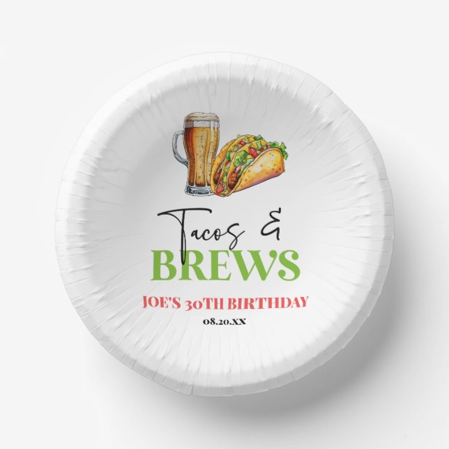 Cuencos De Papel Fiesta de cumpleaños "Tacos y Cervezas" (Anverso)